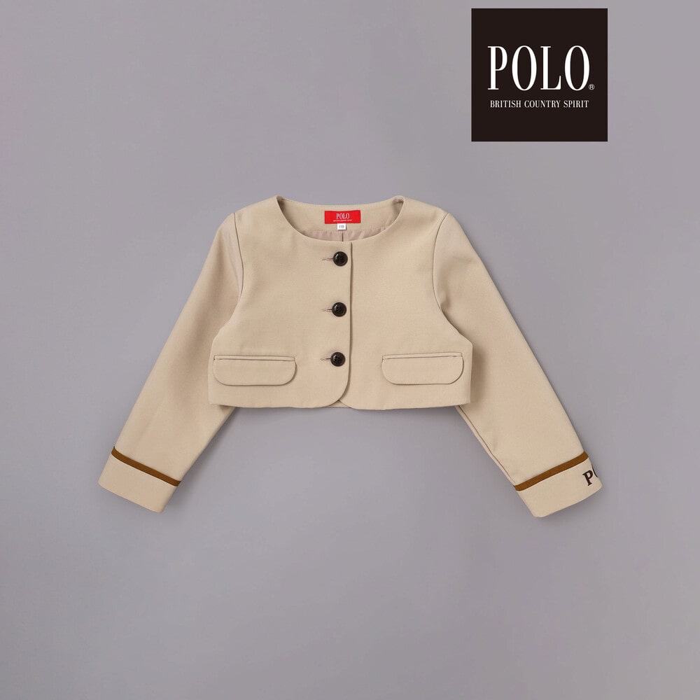 【POLO BCS(ポロ・ビーシーエス)×SLAP SLIPコラボ】袖切り替えジャケット+襟リボン付きチェックワンピース(110~130cm) ベージュ系 110cm