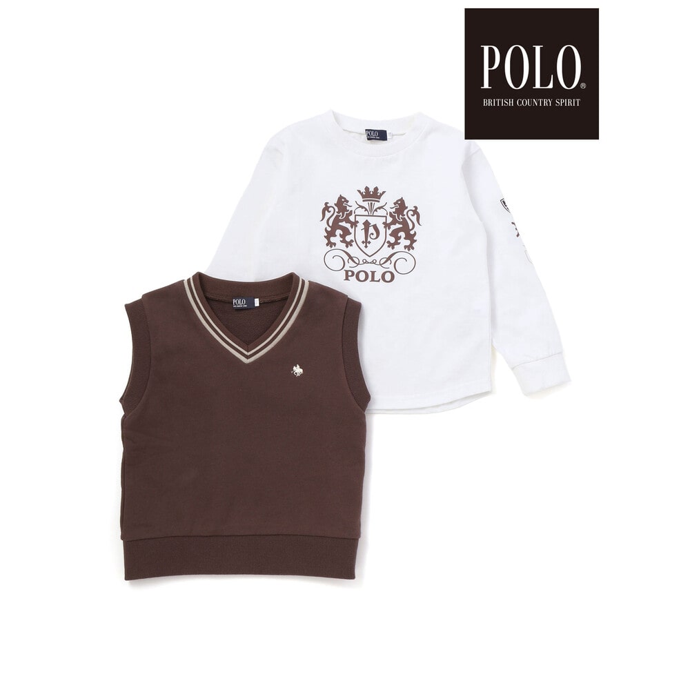 【POLO BCS(ポロ・ビーシーエス)×SLAP SLIP】長袖Tシャツ&ベストセット(80~130cm) ブラウン 80cm