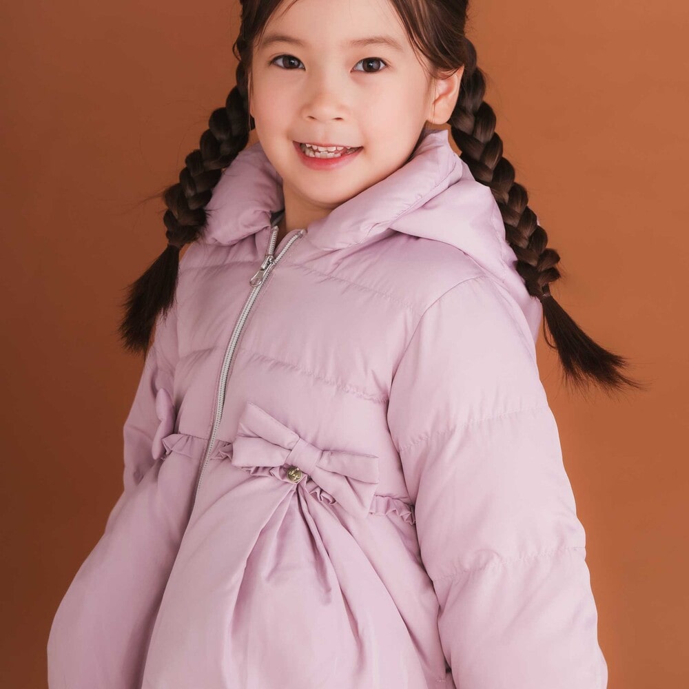 フード付き腰リボンペプラムダウンコート(90~130cm) ネイビー 90cm