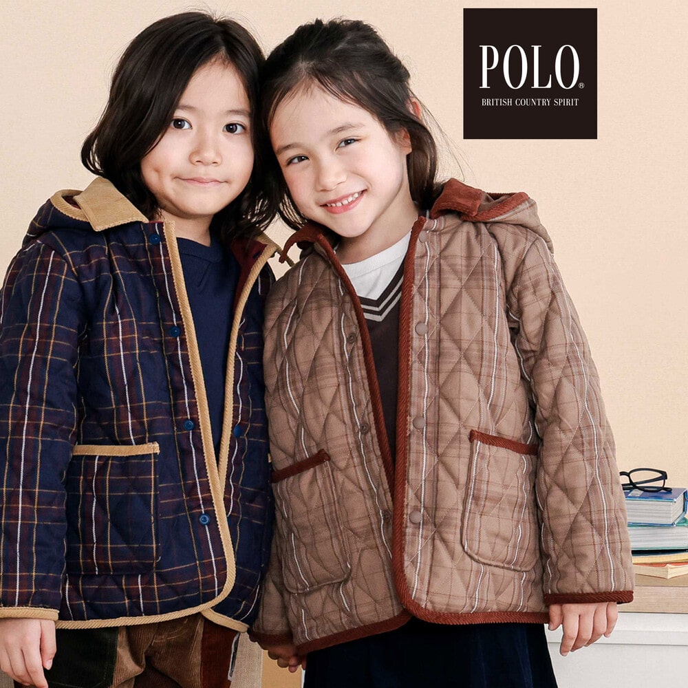 【POLO BCS(ポロ・ビーシーエス)×SLAP SLIP】フード付きキルトアウター(80~130cm) ネイビー系 80cm