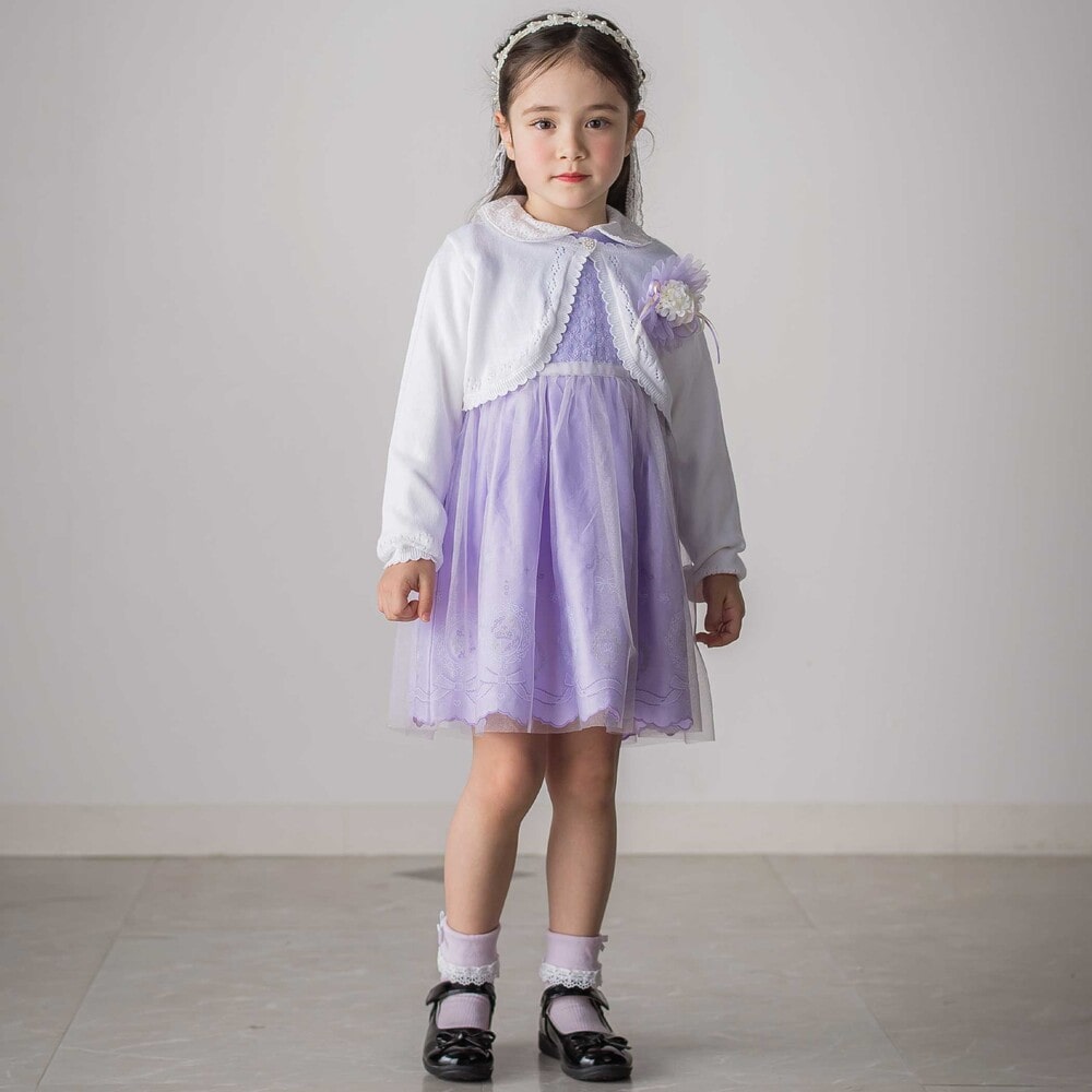 縁スカラップパール調ボタンニットカーディガン(110~130cm) ホワイト 110cm