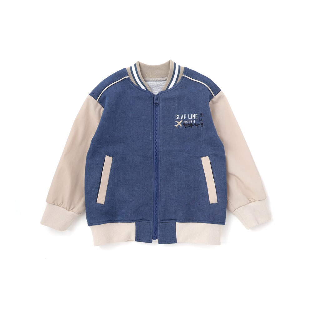 恐竜ロゴ刺しゅうデニム風ニットスタジャン(90~130cm) ブルー 90cm