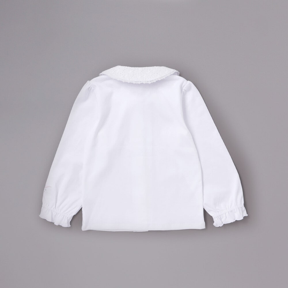 レース襟キラキラお花ボタンキャンディスリーブブラウス(110~130cm) ホワイト 110cm