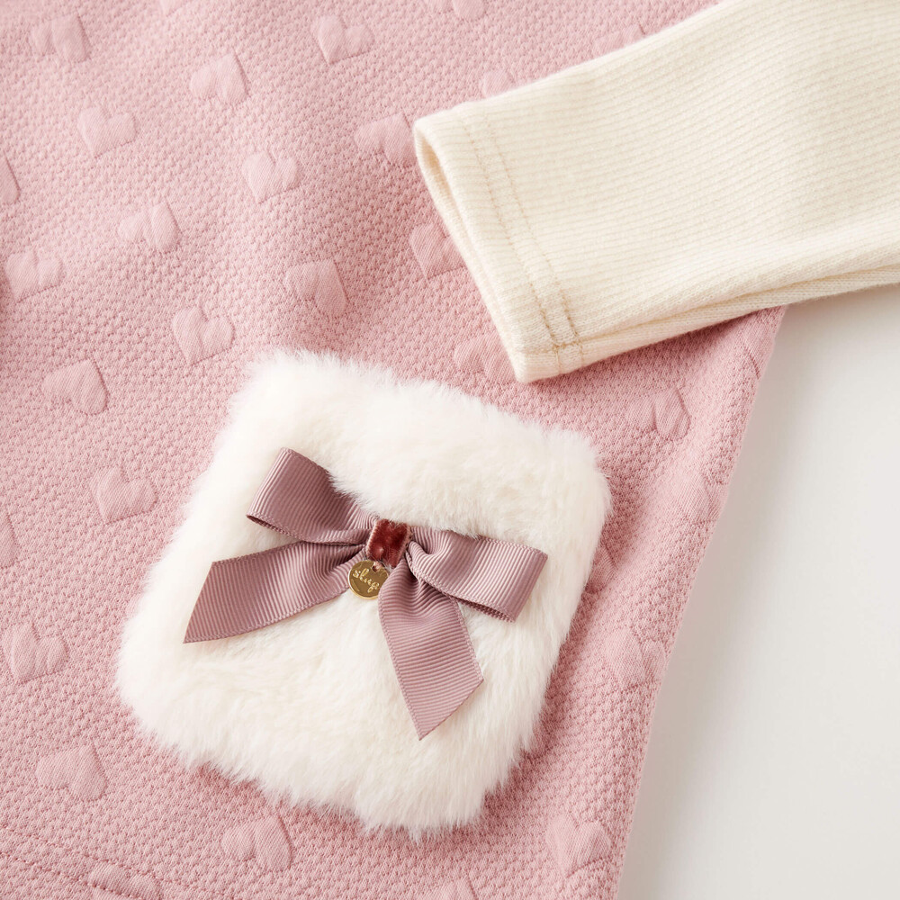 ファーポケット付きハートキルト柄トップス(80~140cm) グレー 80cm