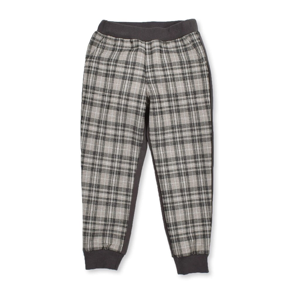 チェック × 無地 ポケット パッチ ロングパンツ (80~130cm) グレー系 100cm