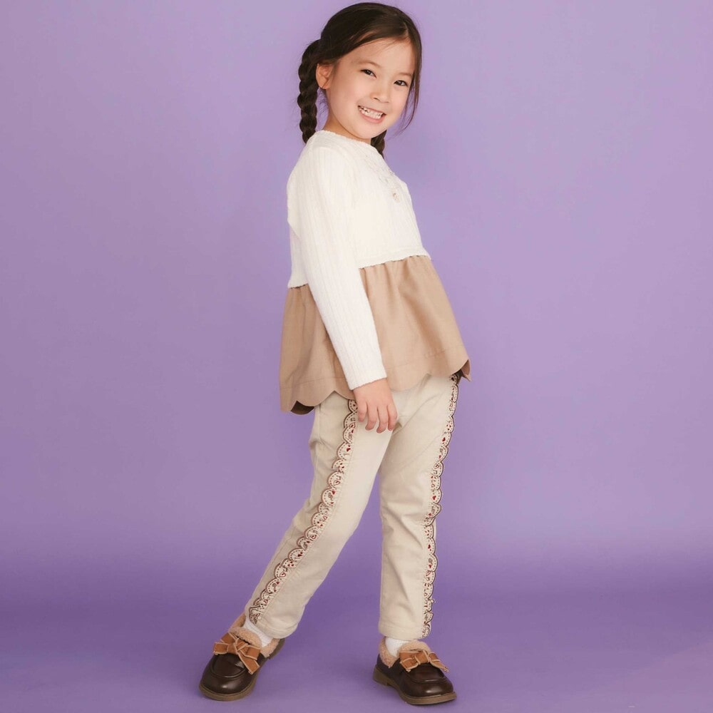 【裏微起毛】スカラップ刺しゅうフリルロングパンツ(80~130cm) ネイビー 80cm