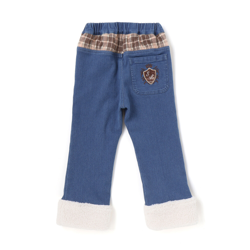 【お揃い】モコモコ裾ボアデニムボンディングパンツ(90~130cm) ブルー 90cm