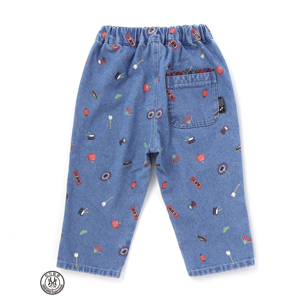 【歌舞伎コラボ】総柄7分丈デニムパンツ(80~130cm) ブルー系 80cm