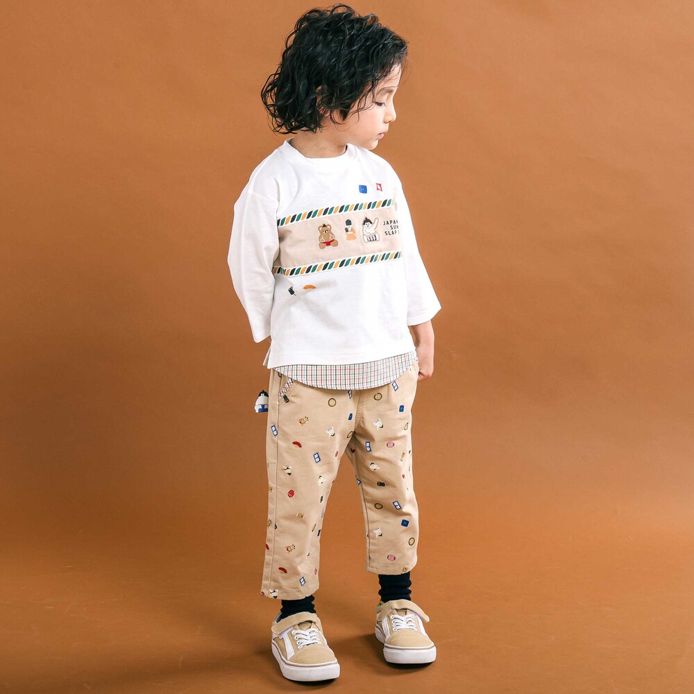 力士総柄7分丈ツイルパンツ(80~130cm) ベージュ系 80cm