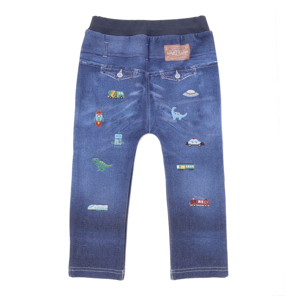 モチーフプリントパンツ(80~120cm) ネイビー系(くるま、恐竜) 80cm