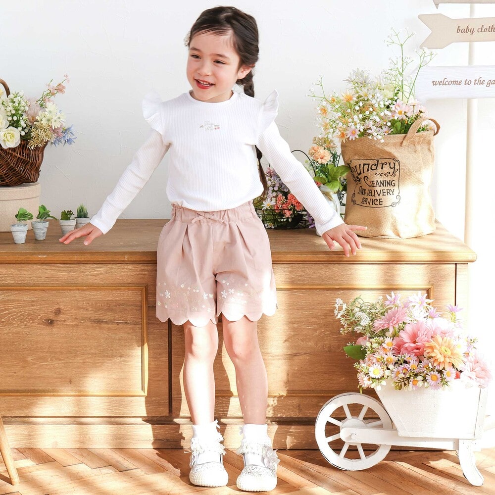 キラキラプリント裾スカラップリボン付きショートパンツ(90~130cm) ブルー 90cm