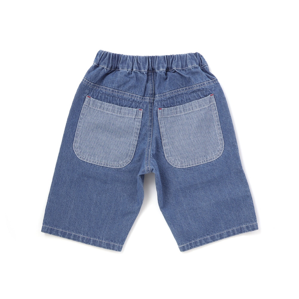 フルーツ昆虫パッチストライプ切り替え5.5分丈デニムパンツ(80~130cm) ブルー 80cm