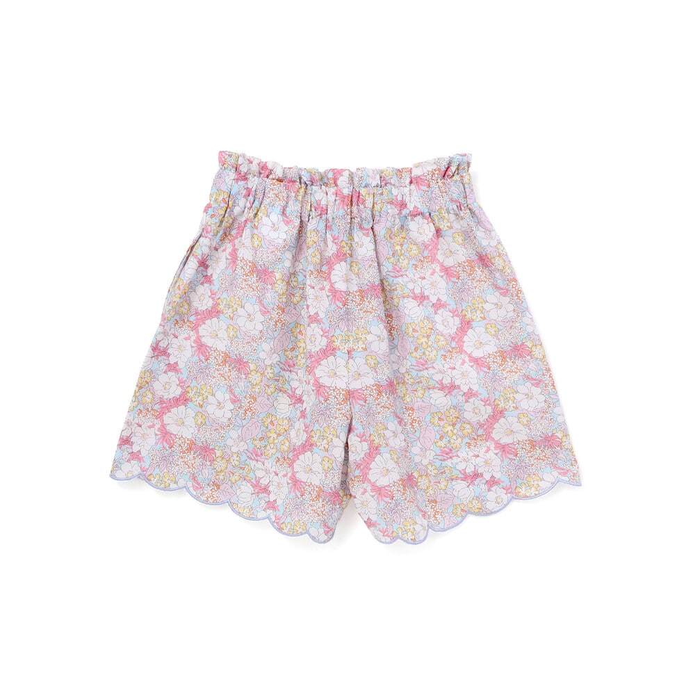 裾スカラップシャンブレー&花柄ショートパンツ(90~130cm) ピンク系 90cm