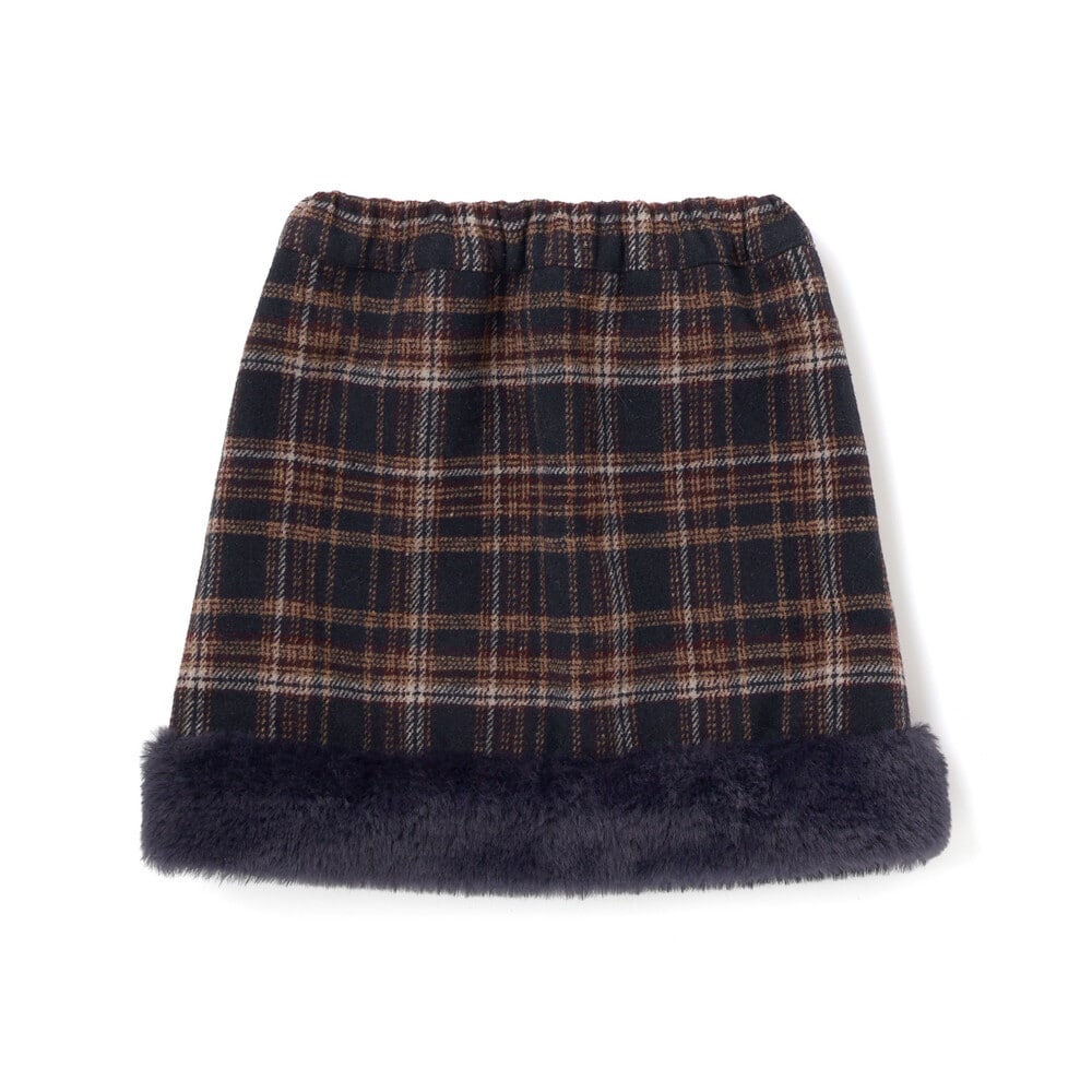 【お揃い】ファー切替チェック台形スカート(90~130cm) グレー系 90cm