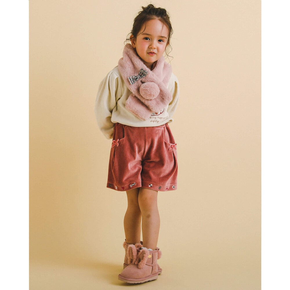 うさぎ くま ネコ アニマル ファー リボン マフラー オフホワイト ワンサイズ