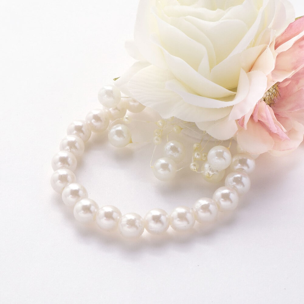 フラワーパール風ビーズコサージュ ブルー ワンサイズ