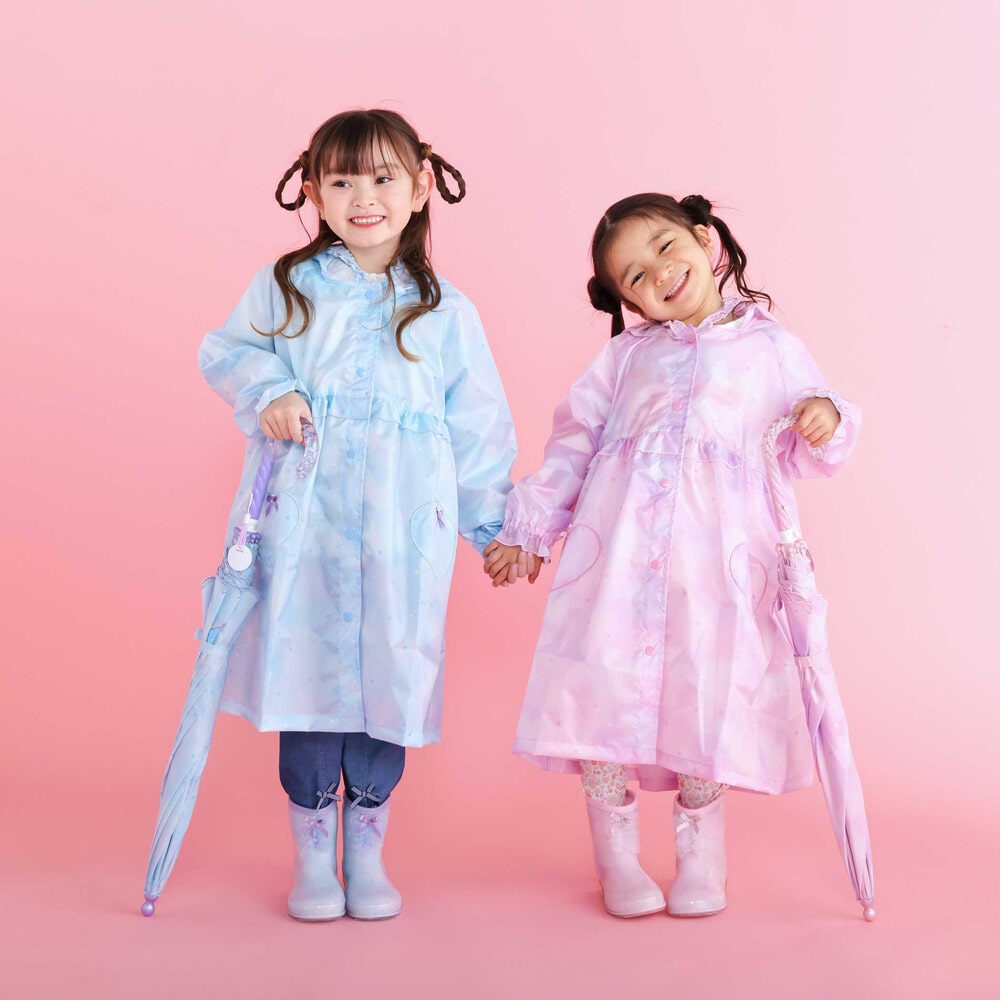 【お揃い】ハートキラキラプリント総柄傘(45~50cm) ブルー系 S(45cm)