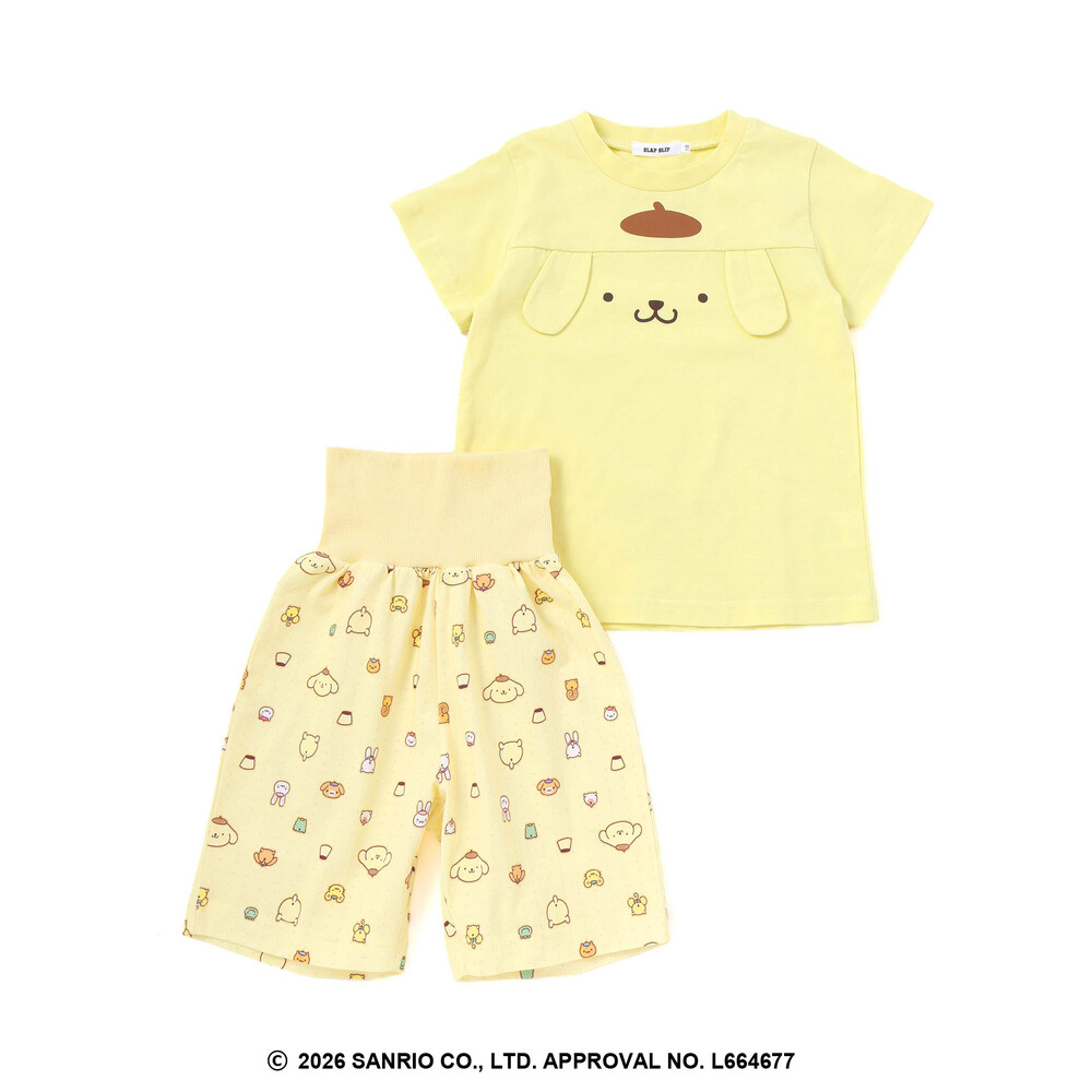 【シナモロール/ポムポムプリン×SLAPSLIP】耳付きモチーフ半袖パジャマ(90~130cm) オフホワイト 90cm