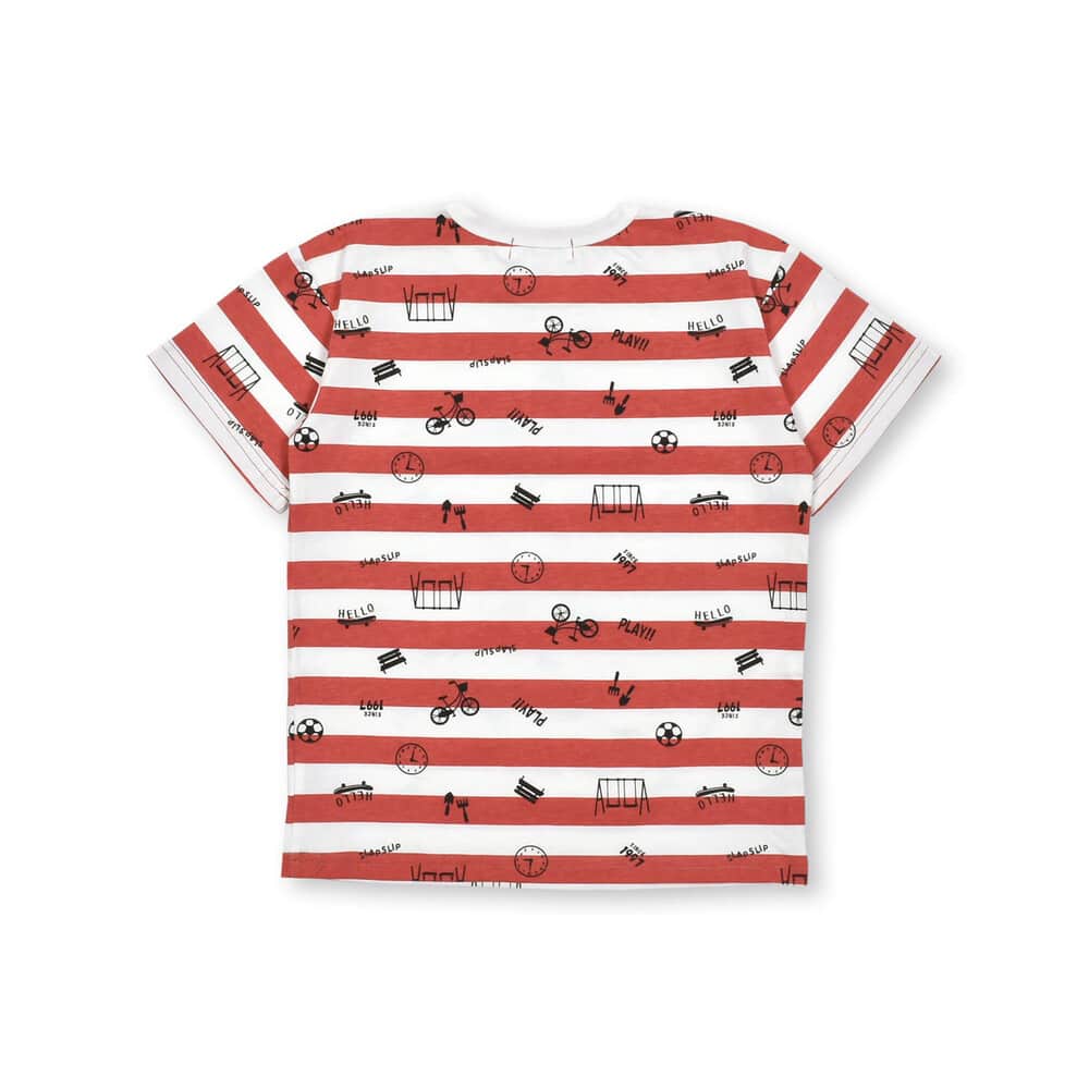 ボーダーはたらくくるま恐竜プリント柄Tシャツ(80~130cm)(80cm ボーダーはたらくくるま恐竜プリント柄Tシャツ(80~130cm)(80cm