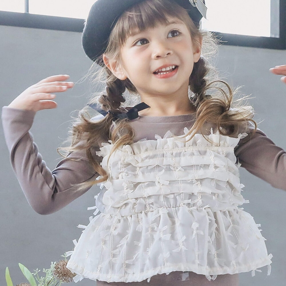 ふわふわチュールチュニックドッキングTシャツ(90~140cm)(90cm