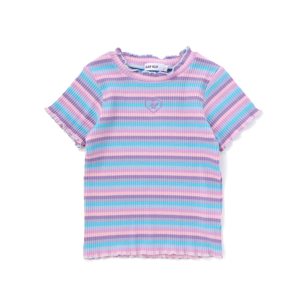 ボーダー&花柄テレコ半袖Tシャツ(80~130cm) パープル系 80cm