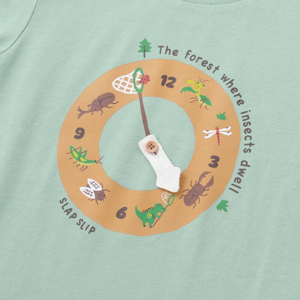 はたらくくるま&昆虫時計天竺半袖Tシャツ(80~130cm) グリーン 80cm