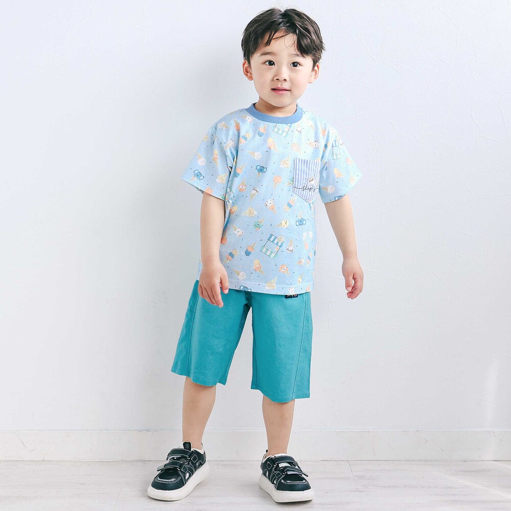 総柄プリント胸ポケット刺しゅう半袖Tシャツ(80~130cm) イエロー系 80cm