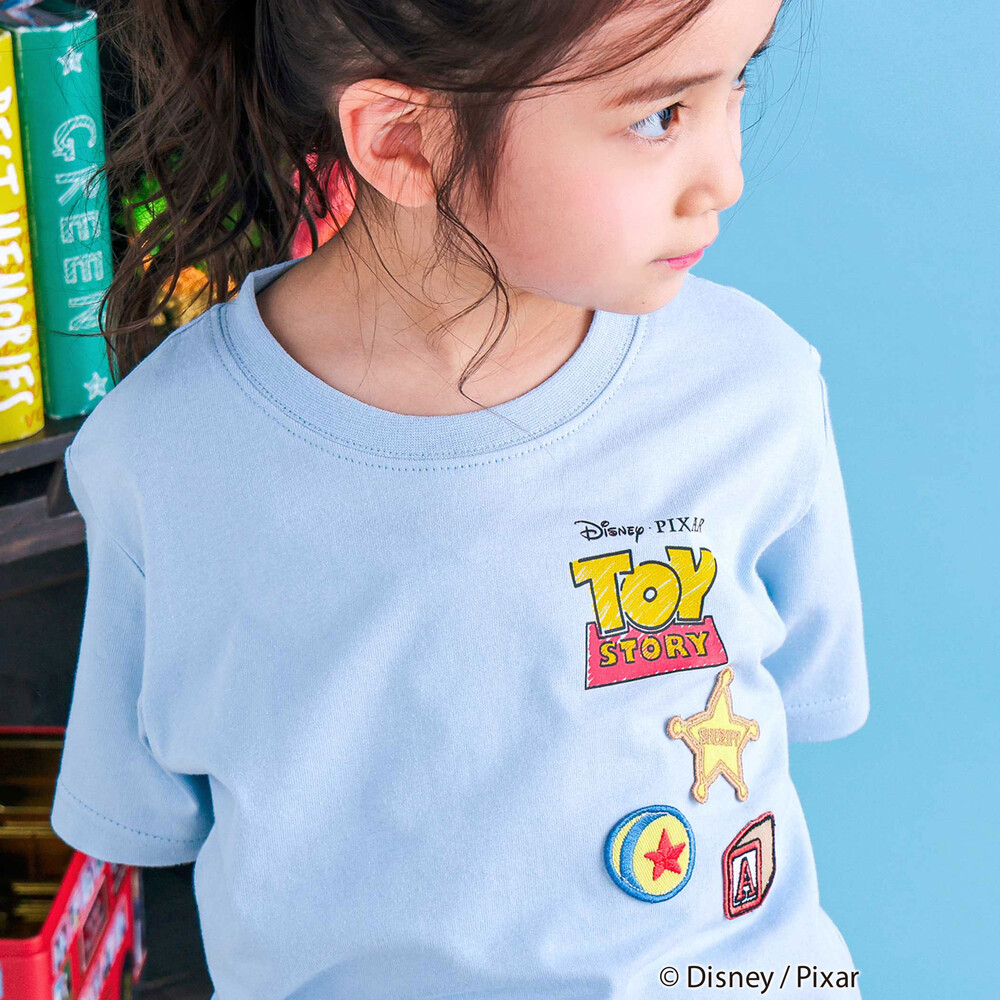 【トイ・ストーリー(Toy Story)コレクション】キャラクターワッペン&バックプリント半袖Tシャツ(80~130cm) ブルー 80cm