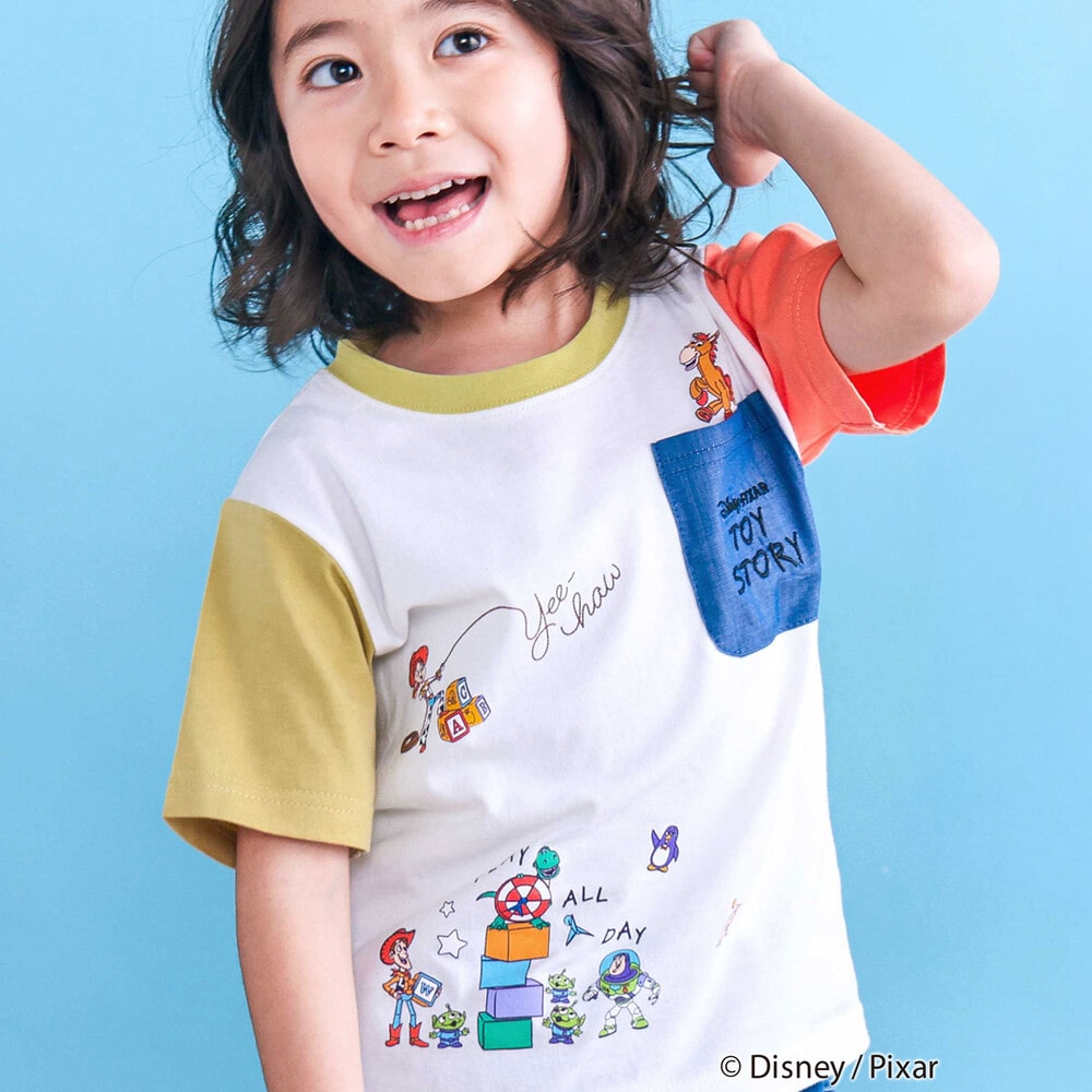 【トイ・ストーリー(Toy Story)コレクション】キャラクタープリントバイカラー半袖Tシャツ(80~130cm) ホワイト 80cm