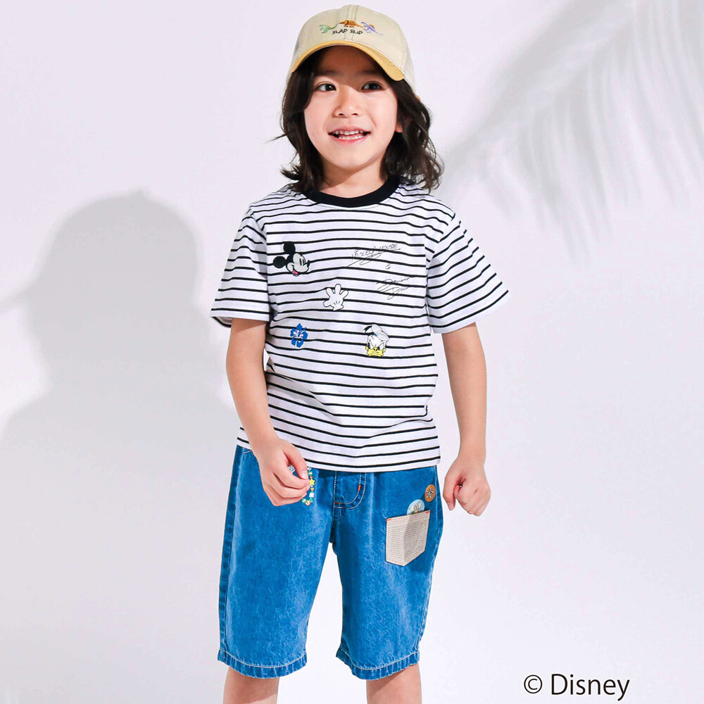 【ディズニーコレクション】キャラクター刺しゅうボーダー半袖Tシャツ(80~130cm) ピンク系 80cm