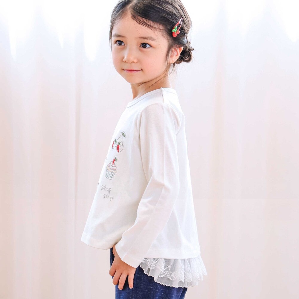 イチゴ刺しゅう裾フリル長袖Tシャツ(80~130cm) ピンク 80cm