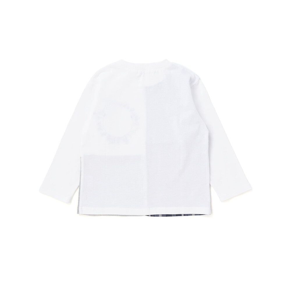 【お揃い】モチーフ刺しゅうチェック切り替え長袖Tシャツ(80~130cm) オフホワイト 80cm