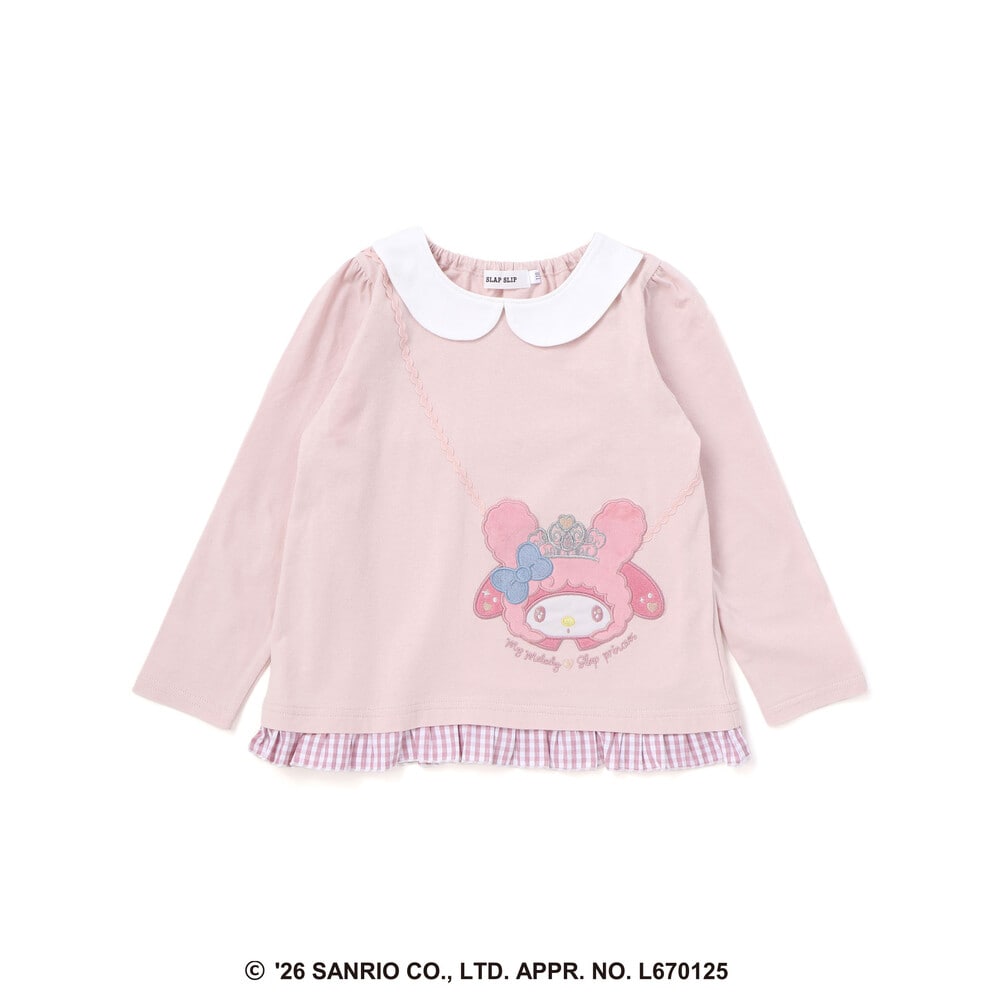【サンリオキャラクターズxSLAPSLIP】襟付き裾フリル長袖Tシャツ(80~130cm) ピンク 80cm