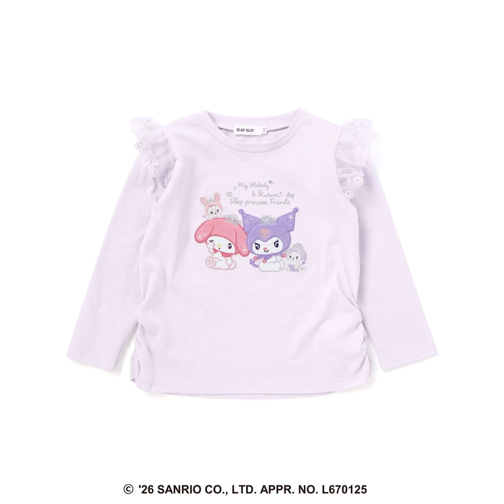 【サンリオキャラクターズxSLAPSLIP】パッチ刺しゅう肩フリル長袖Tシャツ(80~130cm) パープル 80cm