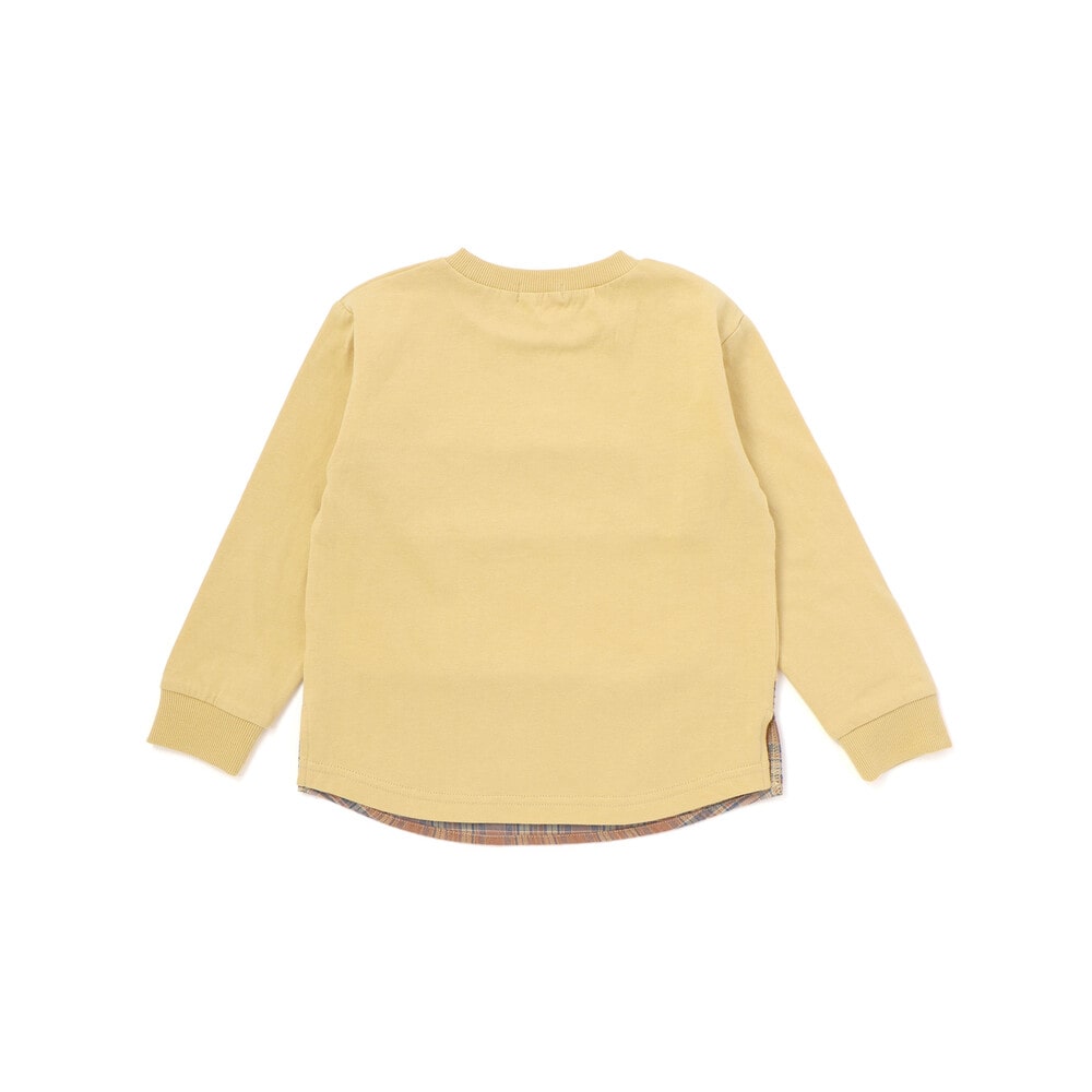 電車モチーフチェック切り替え長袖Tシャツ(80~130cm) イエロー 80cm