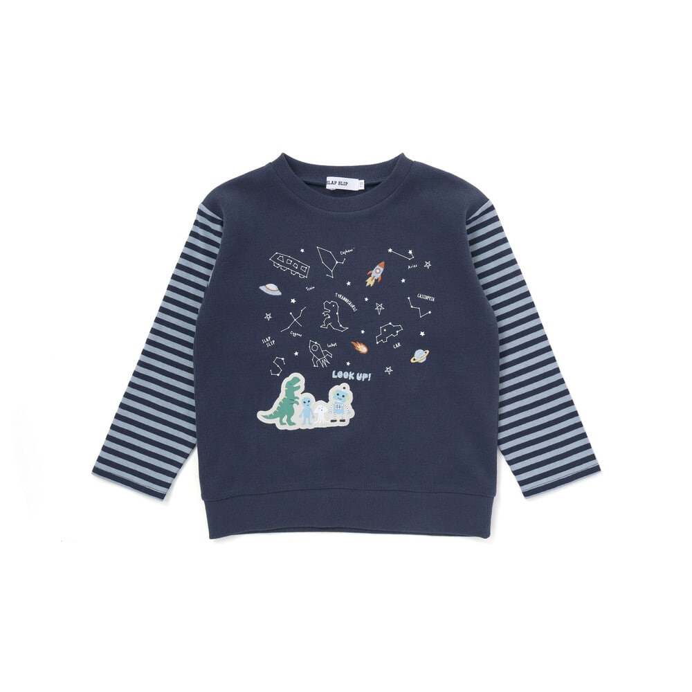 ボーダー切り替え長袖Tシャツ(80~130cm) ネイビー 80cm