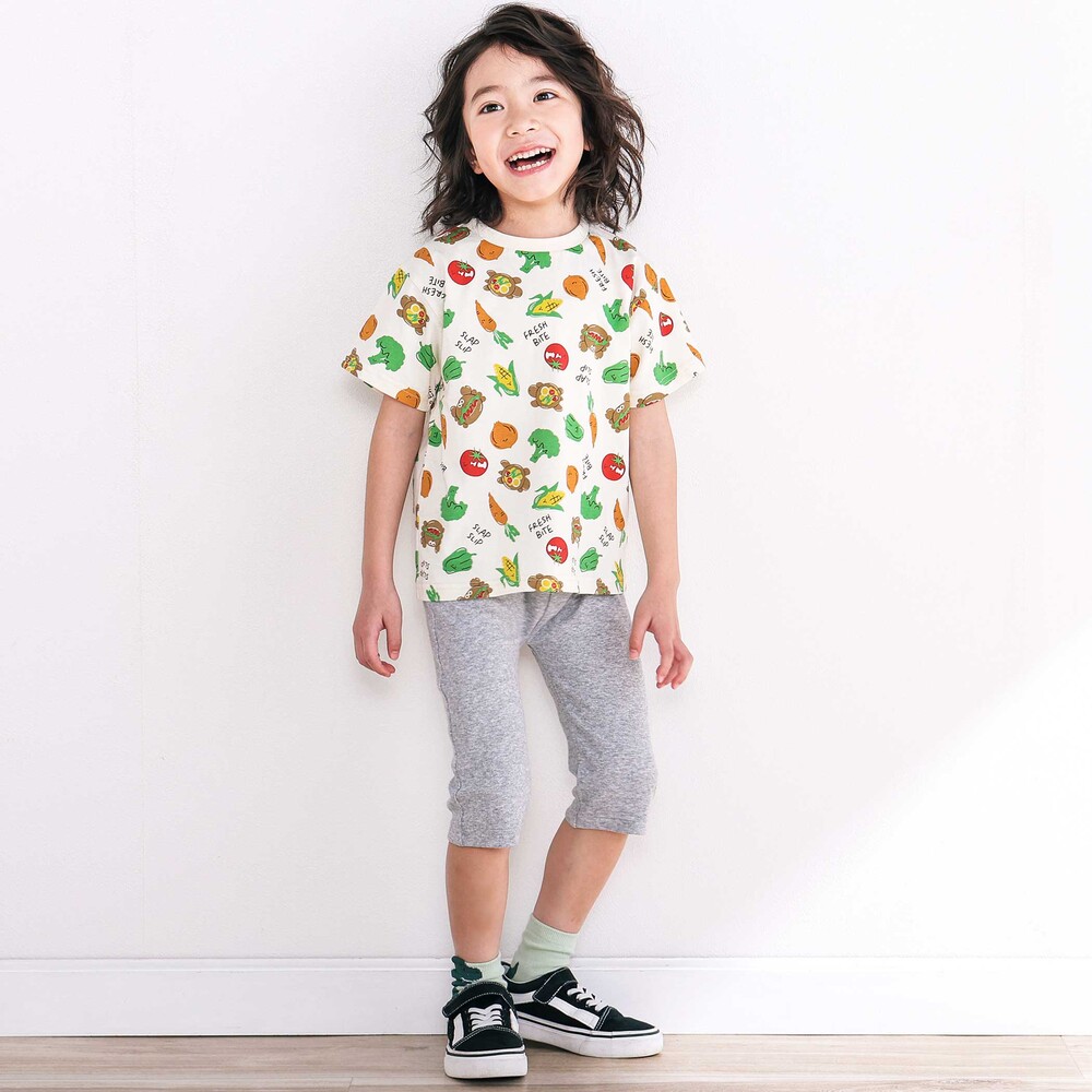 【スララク/吸汗速乾/接触冷感/オーガニックコットン】わくわく男の子半袖Tシャツ(80~130cm) ホワイト×恐竜の水兵さん 80cm