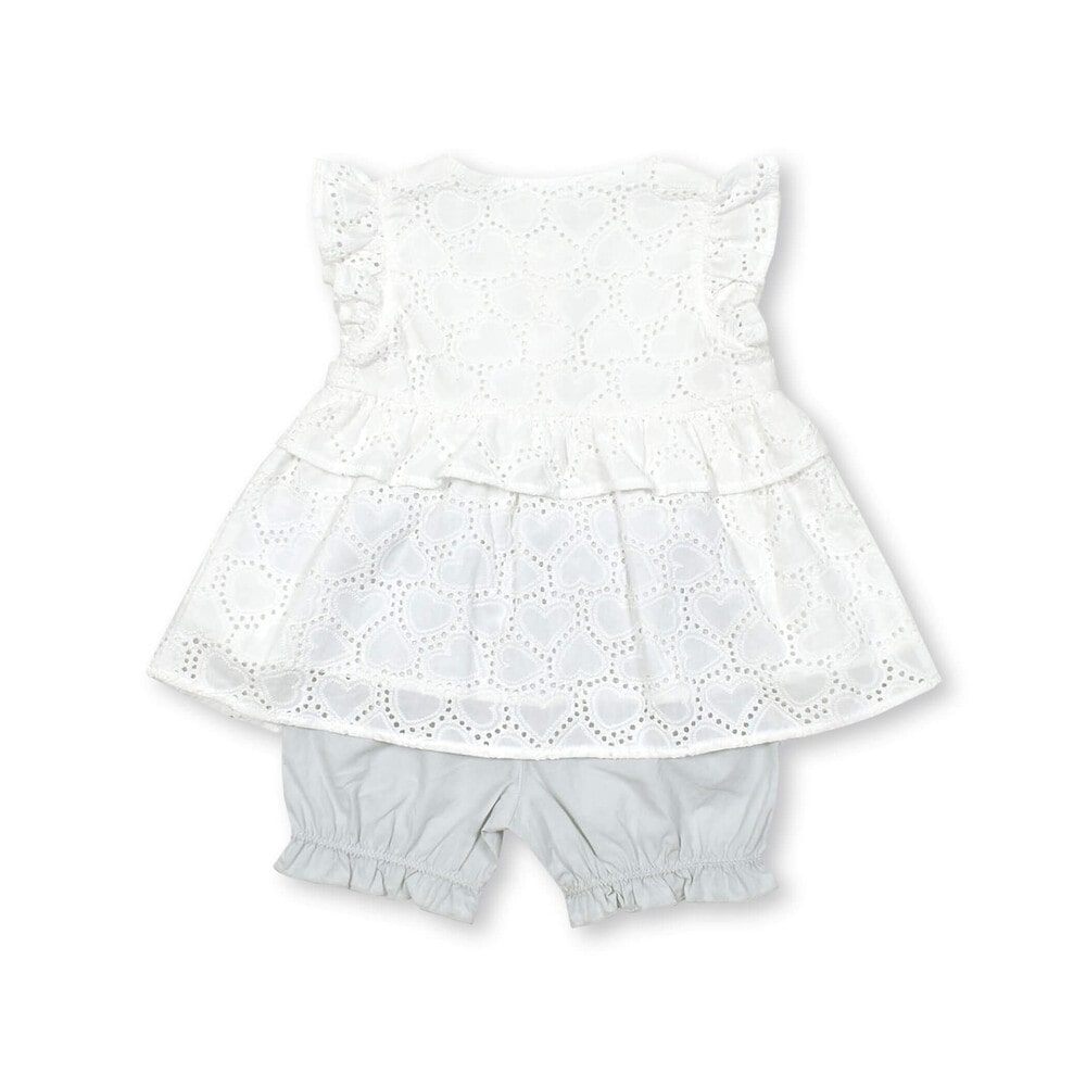 お揃い】肩フリルハートレース生地ワンピース+ブルマセットアップ