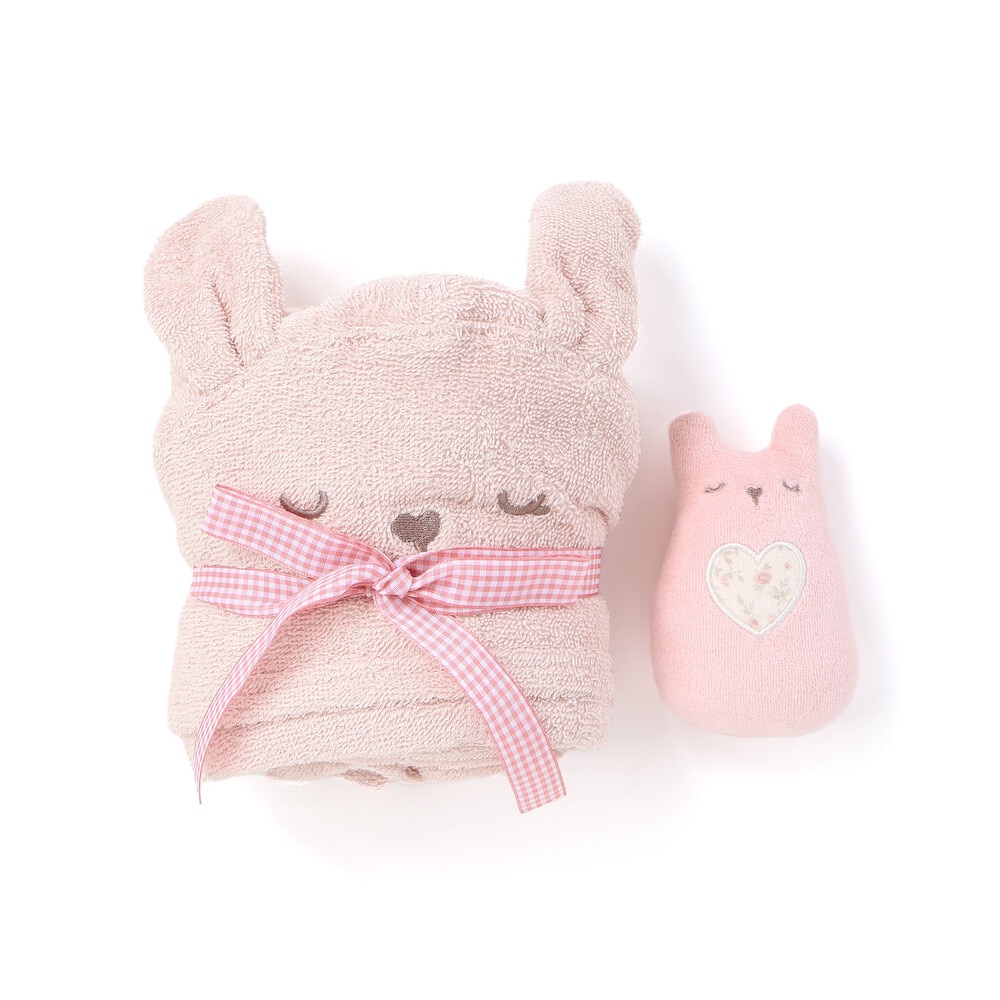 クマウサギおくるみ+ラトルセットベビー ピンク ワンサイズ