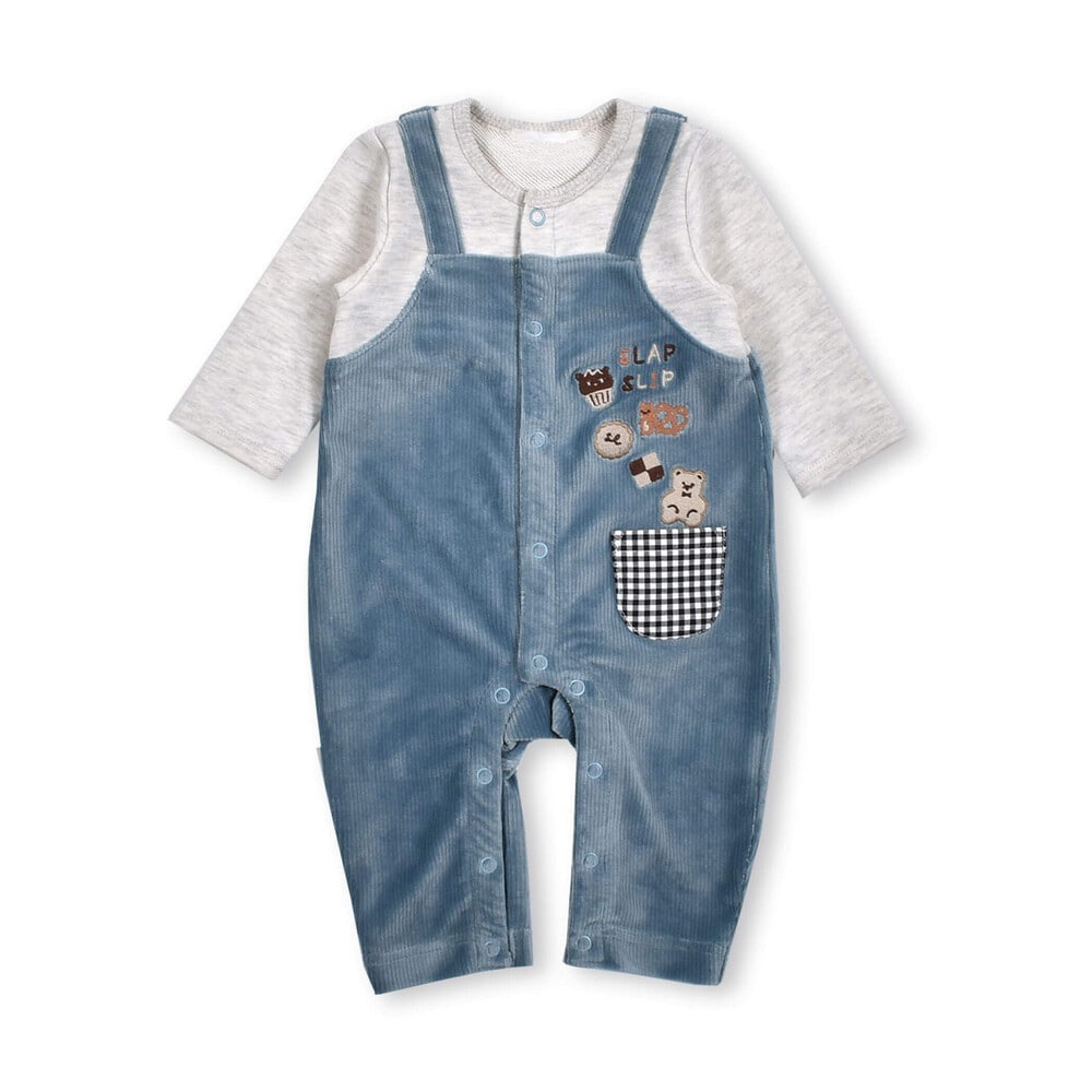 クッキー くま 刺繍 サロペット ドッキング ロンパース ベビー (60~80cm) ブルー 60cm