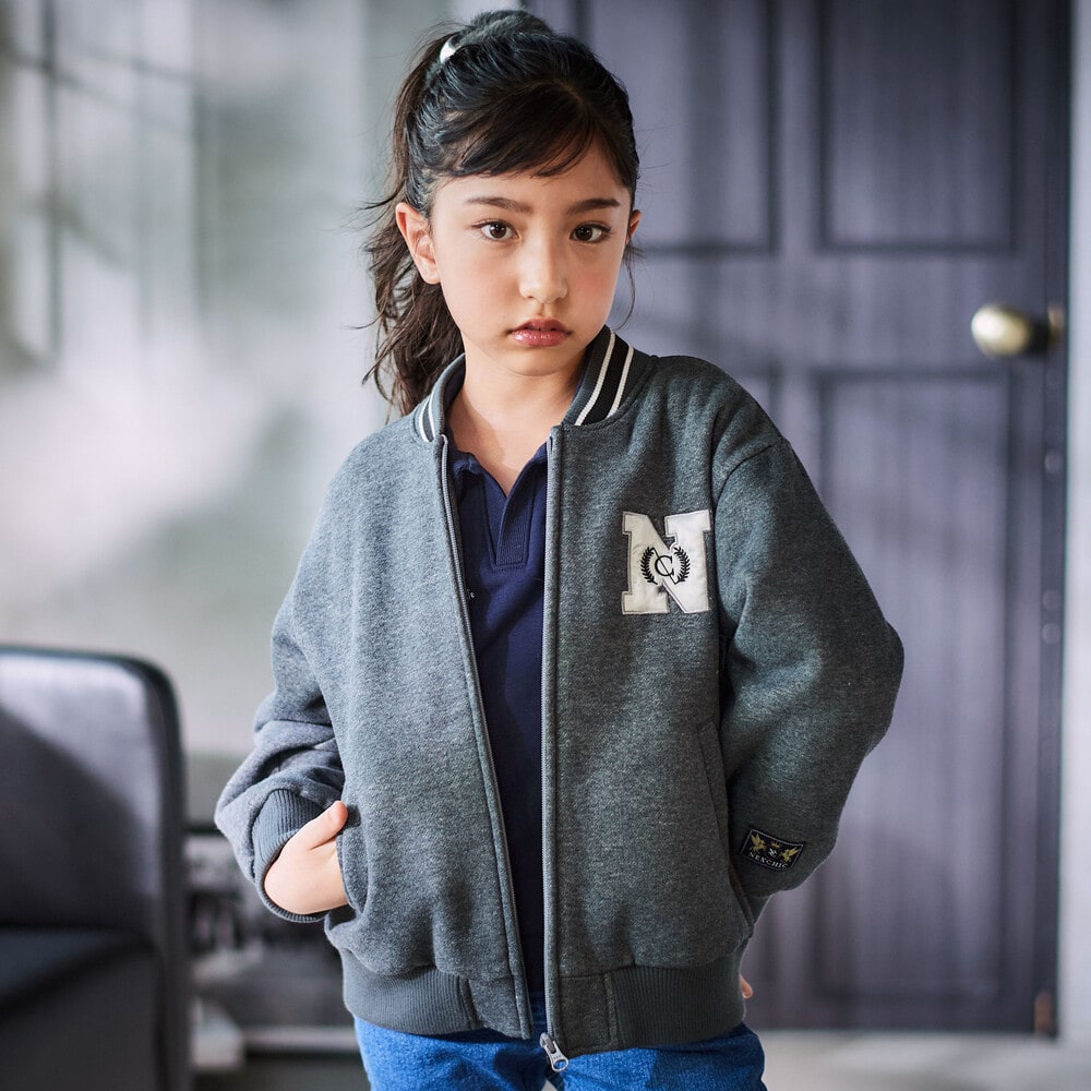 ロゴバッチ裏ジャギー裏毛スタジャン(110~150cm) グレー 110cm