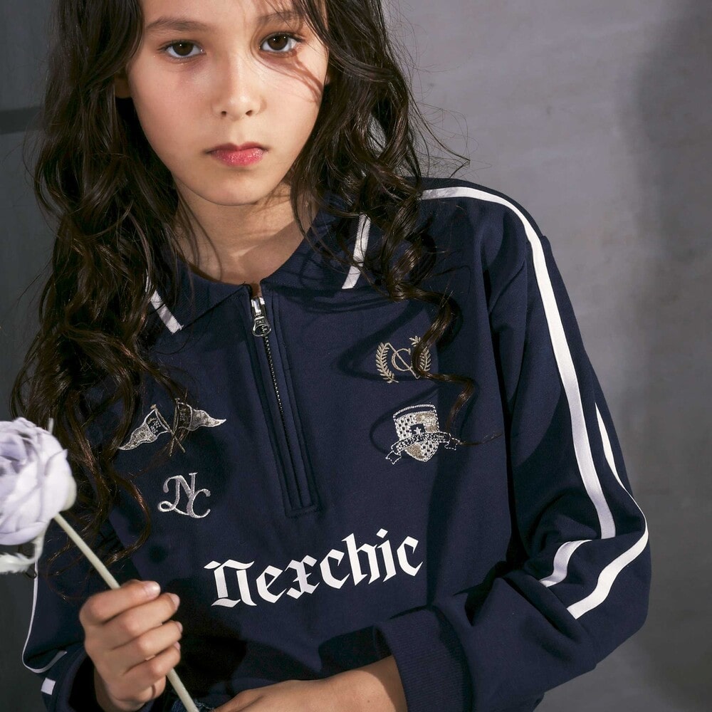 ミニ裏毛ハーフジップロゴ刺しゅうポロシャツ(110~150cm) グレー 110cm