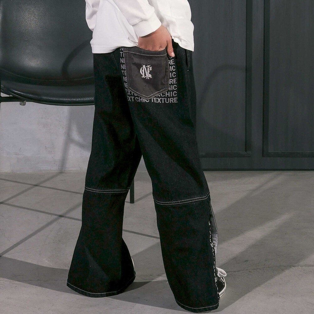 ボタンスリット開きワイドデニムパンツ(110~150cm) ネイビー 110cm