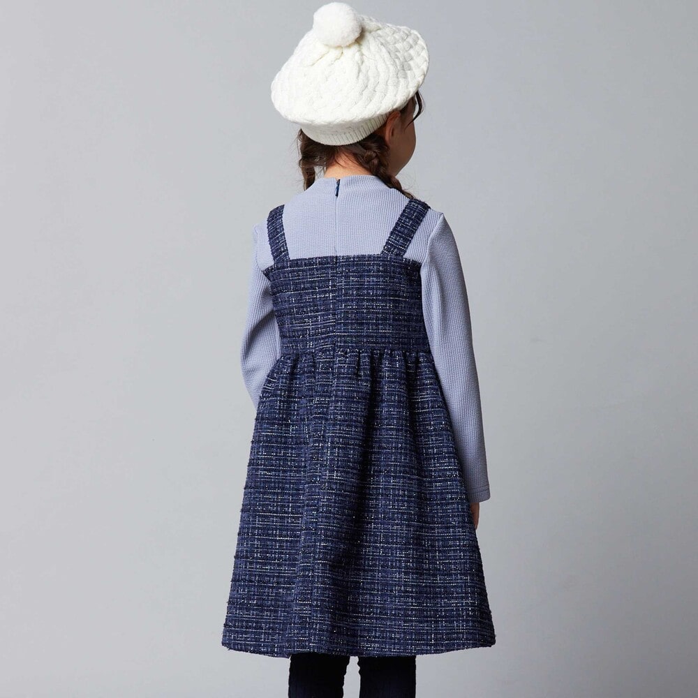 【お揃い】エタンセルラメツイードドッキングワンピース(90~160cm) ネイビー系 90cm