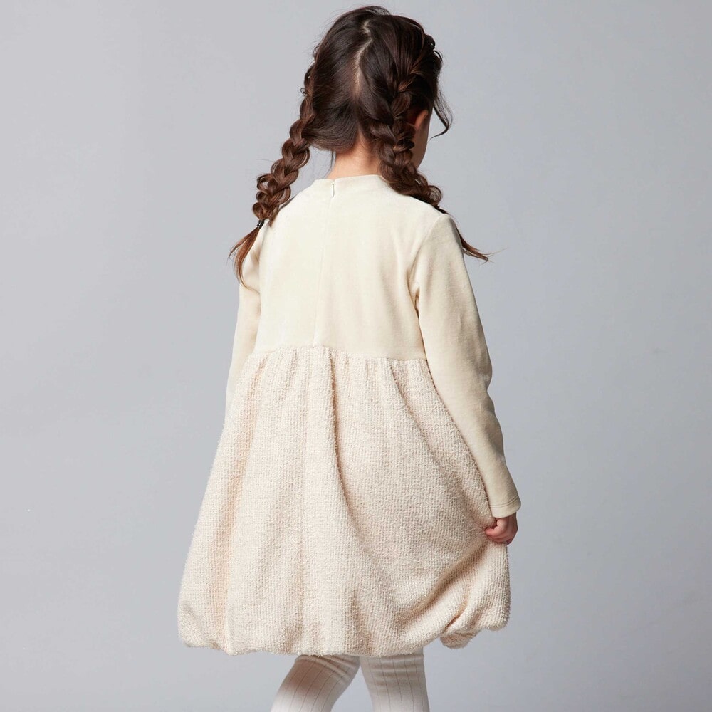 ベロア×ファンシーヤーン切り替えハイネックバルーンワンピース(90~140cm) ピンク 90cm