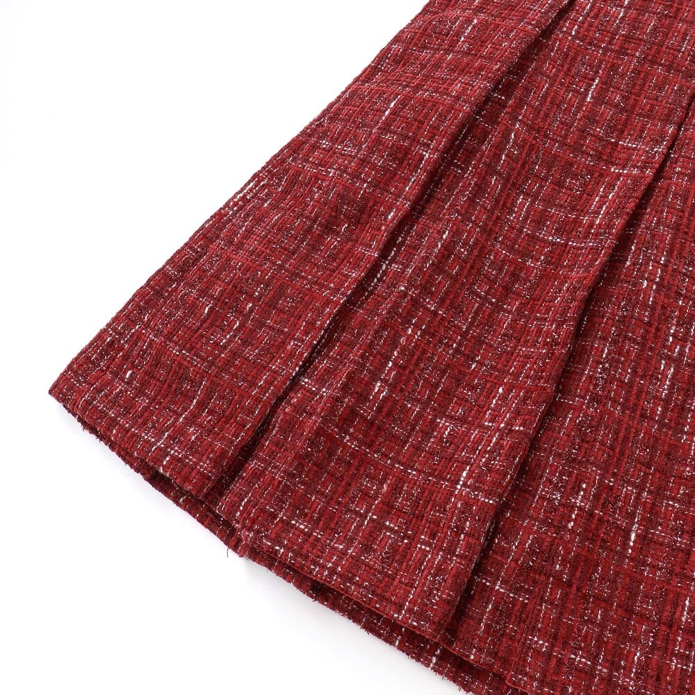 【お揃い】エタンセルラメツイードプリーツジャンパースカート(100~150cm) レッド系 100cm