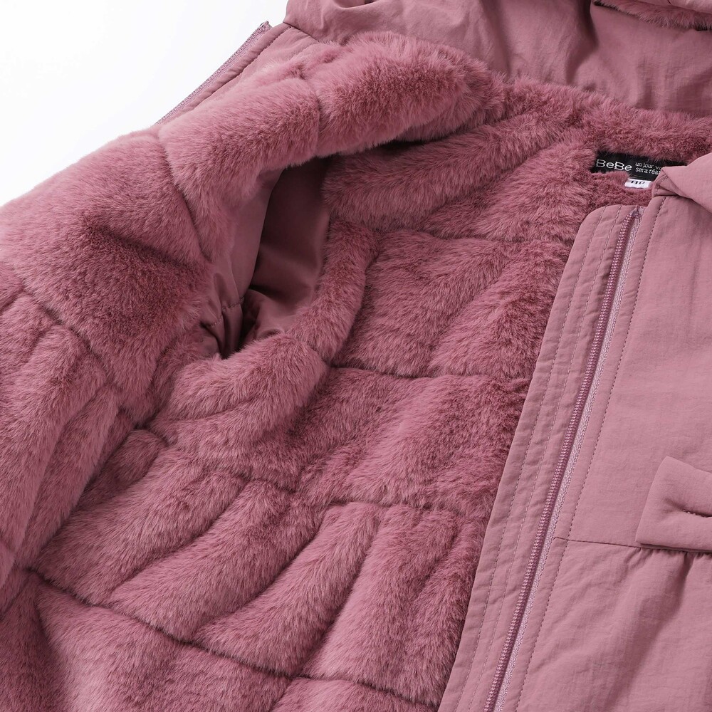 【撥水加工】ヴィンテージタフタ裏ファー裾フリルフードブルゾン(80~150cm) ネイビー 100cm