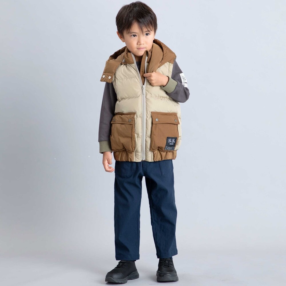 【撥水加工】配色タフタ4way中綿コート(90~150cm) ブルー 90cm