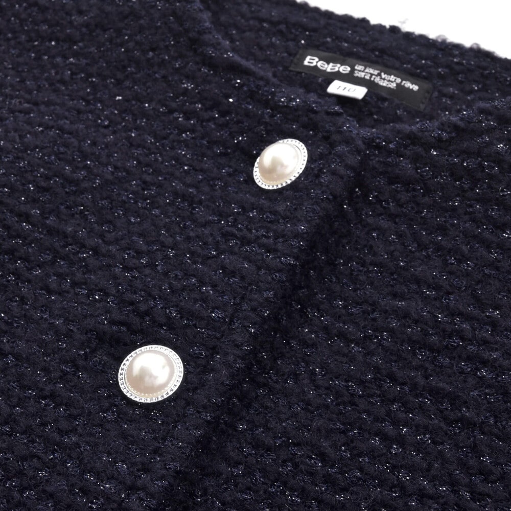 【お揃い】ラメボアパールボタンノーカラージャケット(100~160cm) ネイビー 100cm