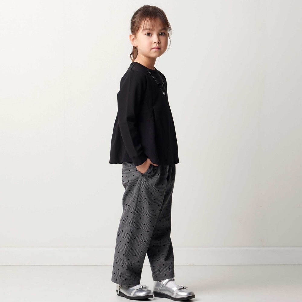 【お揃い】グレンチェック×ドットツータックワイドパンツ(100~160cm) グレー系 100cm